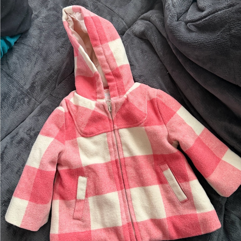 Pink and White Plaid Hooded Coat